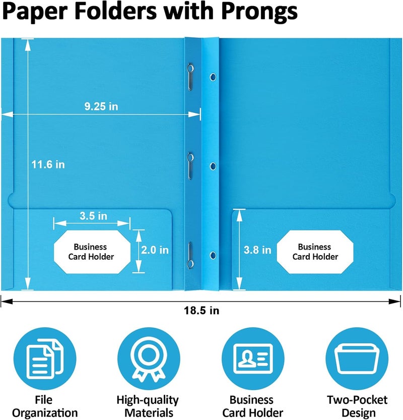 FUCDTEFC 2 Pocket Folders with Prongs, 5 Pack Paper Folders with Pockets and Prongs, File Folders with Fasteners, Heavy Duty Two Pocket 3 Prong Folders for Office School Letter Size, 5 Bright Color - Image 2